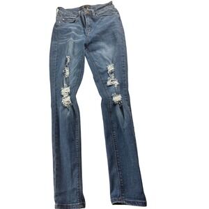 Indigo Rein Womens Blue Denim Distressed Skinny Jeans Size 7 27